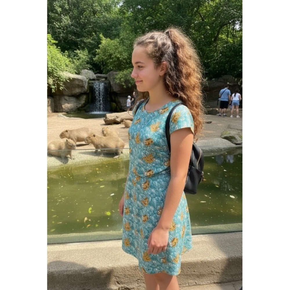 SM Wardrobe Sloth Tropical‎ Palm Print Fit and Flare Dress Teal Green Womens